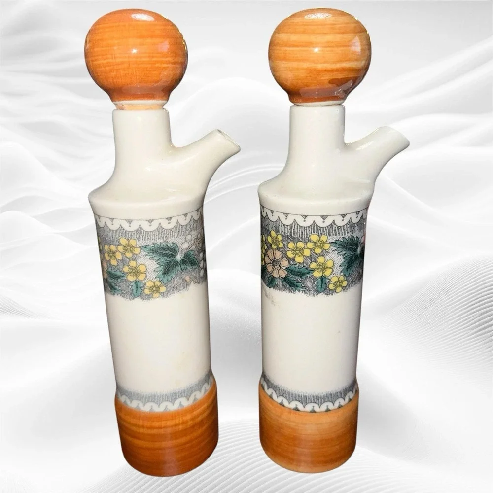 Goebel Burgund Floral‎ Porcelain Vinegar and Oil Set West Germany With Stoppers